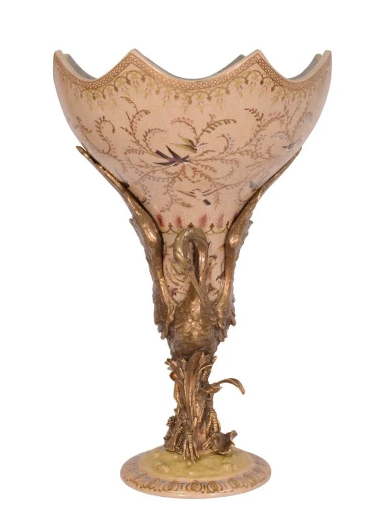 Casa Padrino Porzellan Vase im Barock Stil, Creme und Bronze, Durchmesser 36 x Höhe 54,1 cm - Luxus Edition