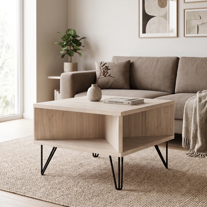 Couchtisch Eiche Premium 50cm schwarze Stahlfüße - Invisible geölt