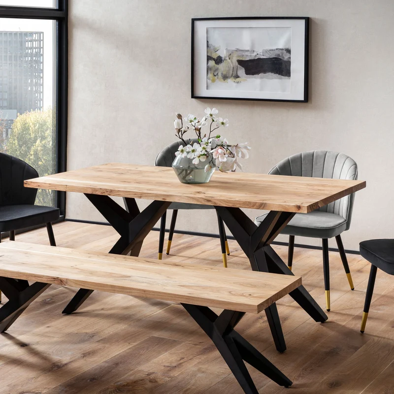 Esszimmertisch 180x90 Akazie Massivholz Metallbeine Industrial Loft