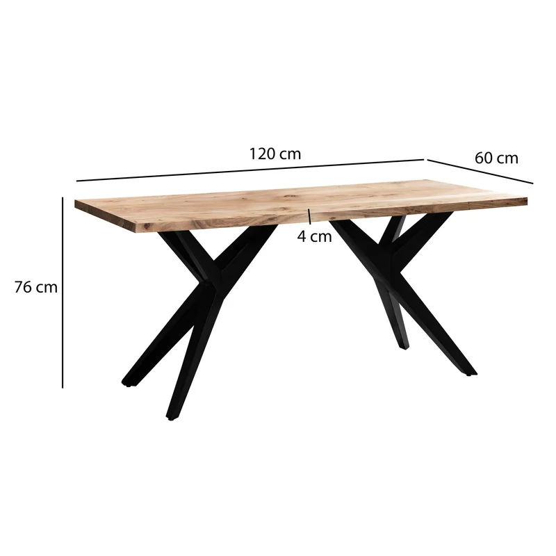 Esstisch 120x60x76cm Akazie Massivholz Metallbeine Industrial Loft