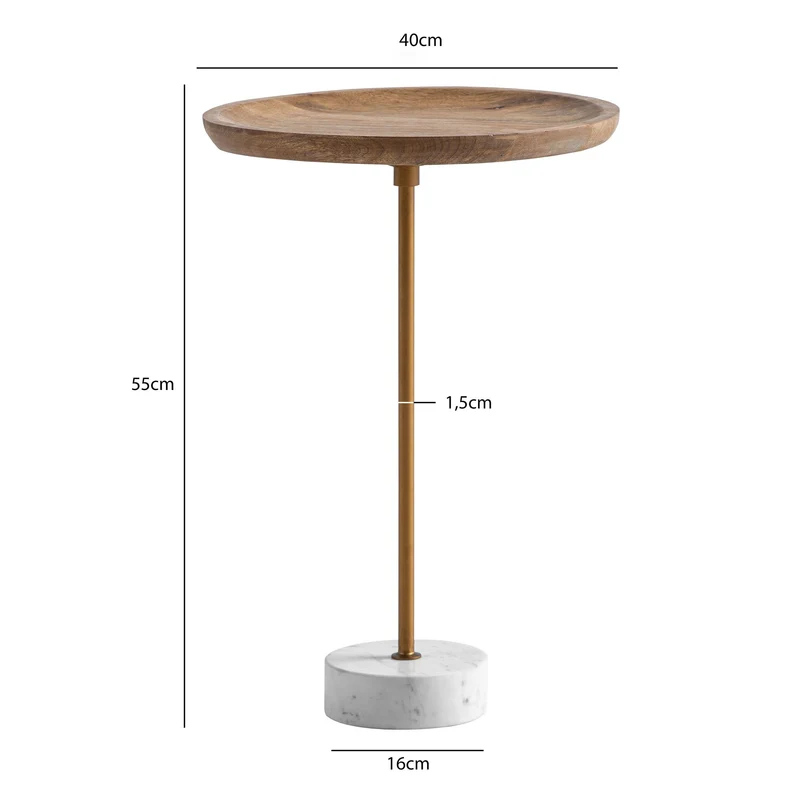 Beistelltisch Mango Massivholz Marmor 40x40x55cm Rund Modern