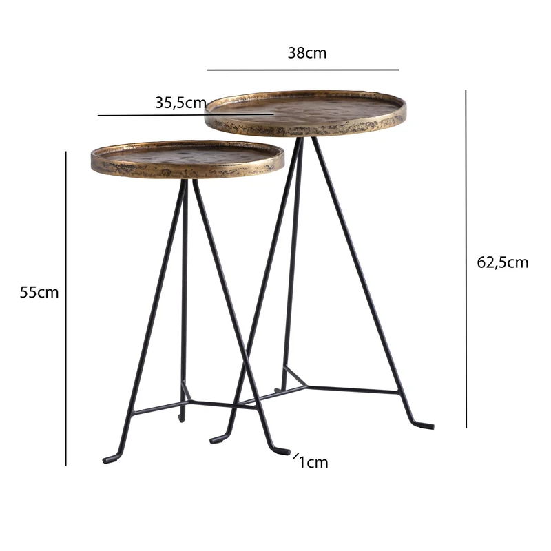 Beistelltisch 2er Set Metall Gold Schwarz Rund Modern Wohnzimmer