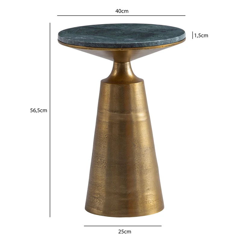 Beistelltisch Marmor Metall 40x40x56,5cm Grün Gold Rund Modern