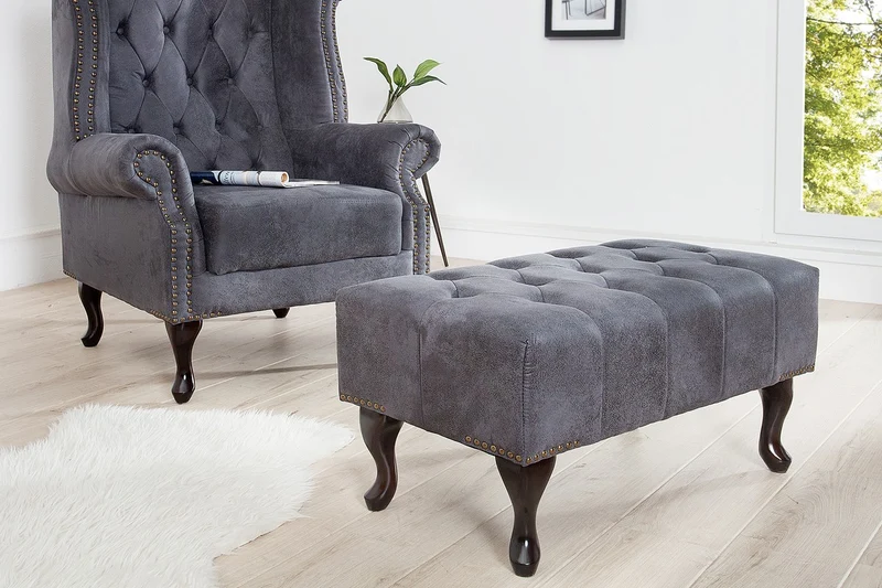 Chesterfield Fußhocker Grau Antik Look aus dem Hause Casa Padrino