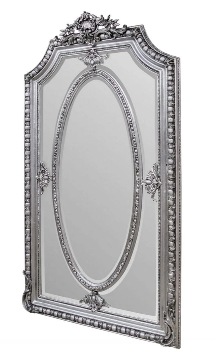 Casa Padrino Antik Stil Spiegel / Wandspiegel Silber 118 x H. 207 cm - Barock Wohnzimmer Möbel