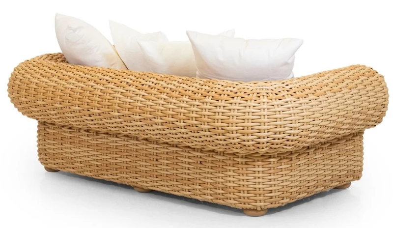 Casa Padrino Luxus 2er Gartensofa Naturfarben / Weiß 205 cm