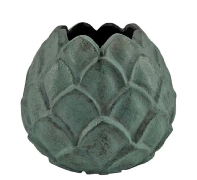 Casa Padrino Aluminium Vase Mintgrün Ø 16 x H. 13 cm - Dekorative Blumenvase im Ananas Design