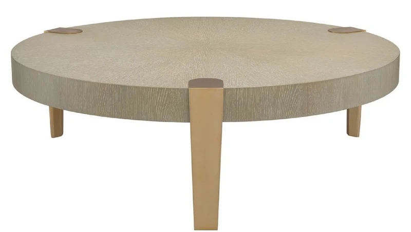 Casa Padrino Luxus Couchtisch Hellbraun / Messingfarben Ø 121 x H. 38,5 cm - Runder Wohnzimmertisch mit Metallbeinen - Wohnzimmermöbel