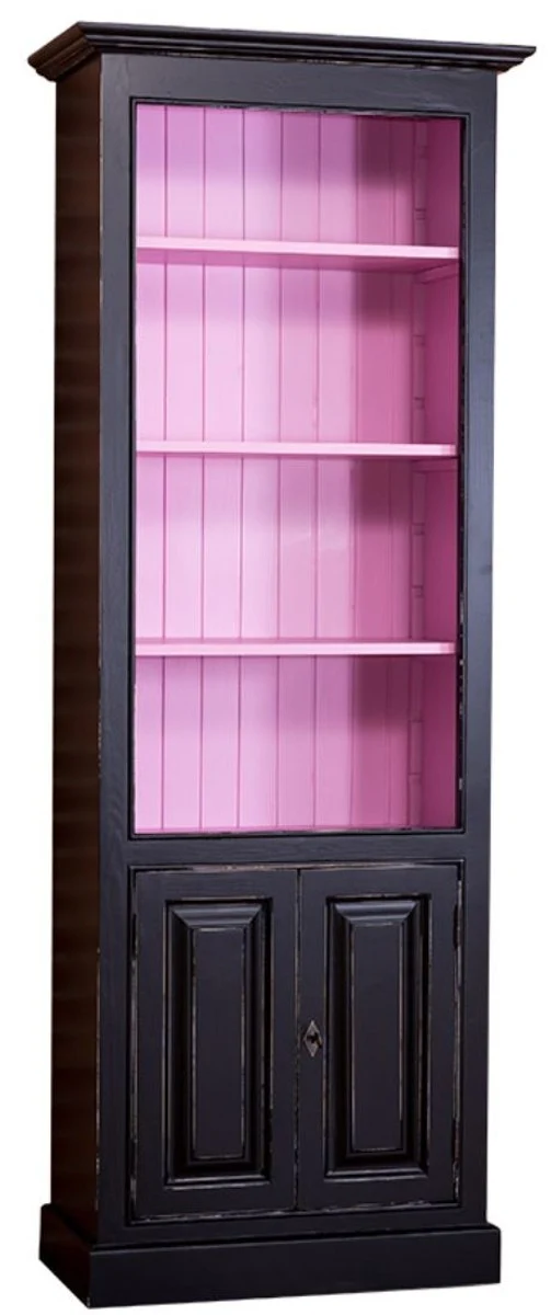 Casa Padrino Landhausstil Bücherschrank Antik Stil Schwarz / Rosa 78 x 39 x H. 210 cm
