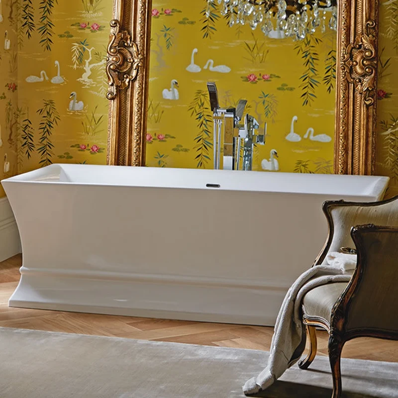 Casa Padrino Luxus Badewanne Freistehend Weiß Eckig 1695 mm - freistehende Retro Antik Badewanne - Barock & Jugendstil Badezimmer Möbel