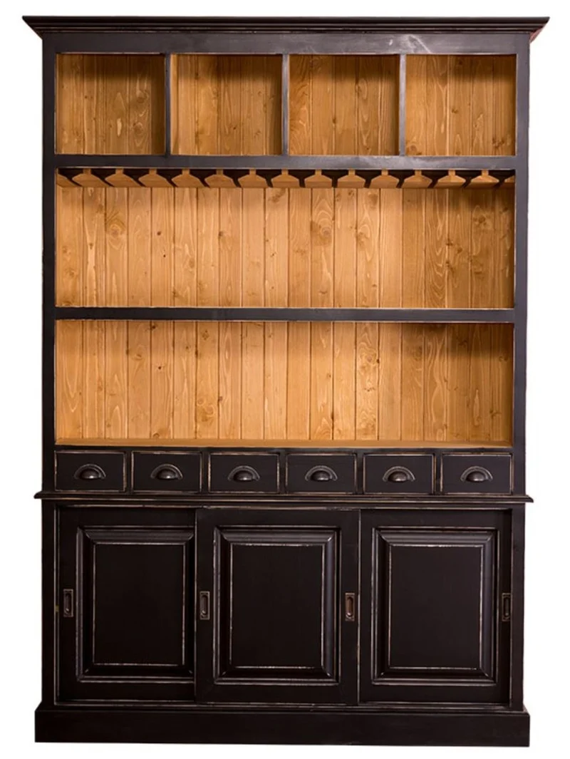 Casa Padrino Landhausstil Barschrank Antik Schwarz / Naturfarben 150 x 35 x H. 210 cm - Landhausstil Möbel