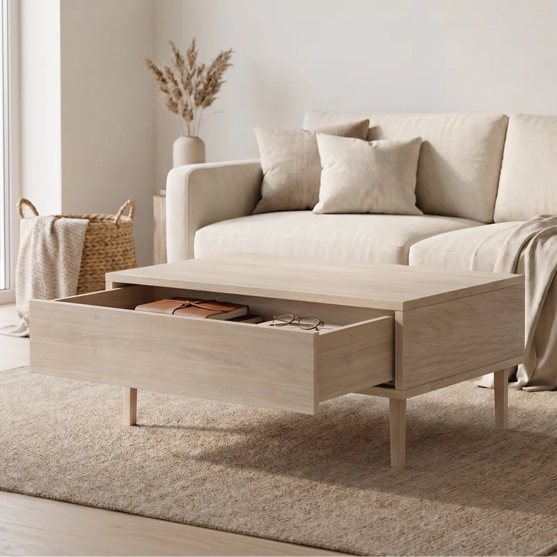 Couchtisch Eiche Premium 80cm mit Schublade - Invisible geölt