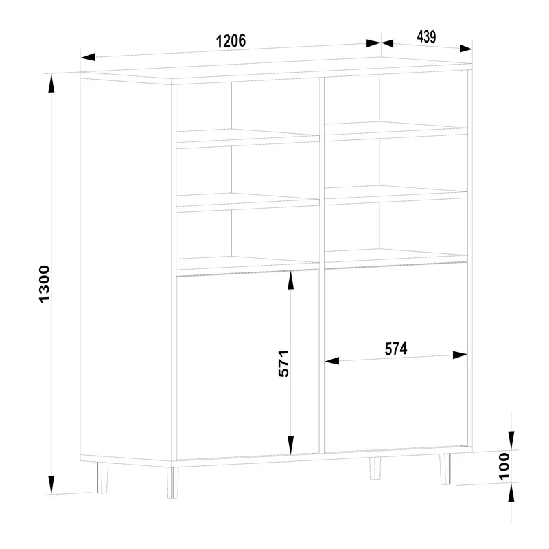 Highboard Eiche Rustikal - Natur geölt 120cm