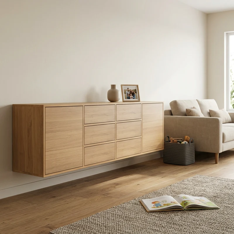 Sideboard Eiche Premium Natur geölt 240cm - schwebende Variante mit Keilleiste