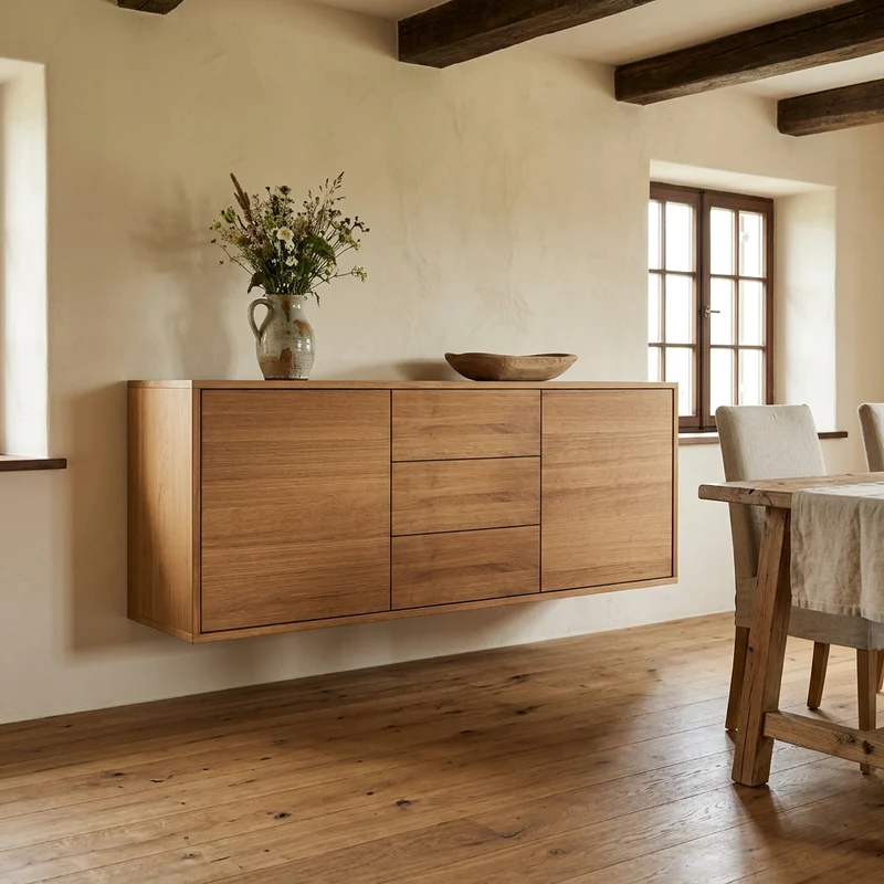 Sideboard Eiche Premium "Schmale Fuge" Natur geölt 180cm - hängende Variante mit Keilleiste