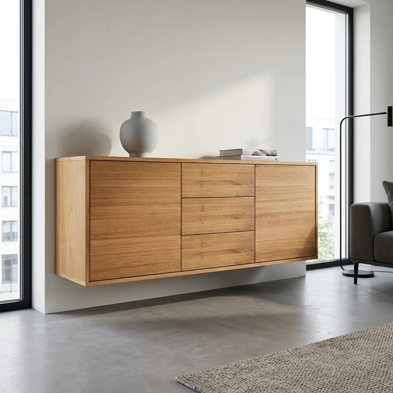 Sideboard Eiche Premium "Schmale Fuge" Natur geölt 180cm - hängende Variante mit Keilleiste
