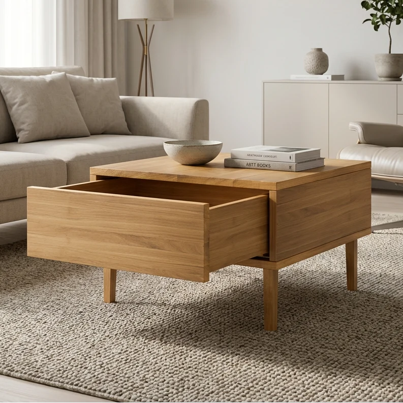 Couchtisch Eiche Premium 50cm - Natur geölt mit Schublade