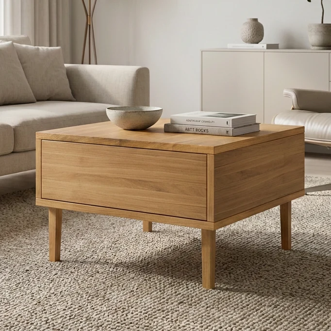Couchtisch Eiche Premium 50cm - Natur geölt mit Schublade