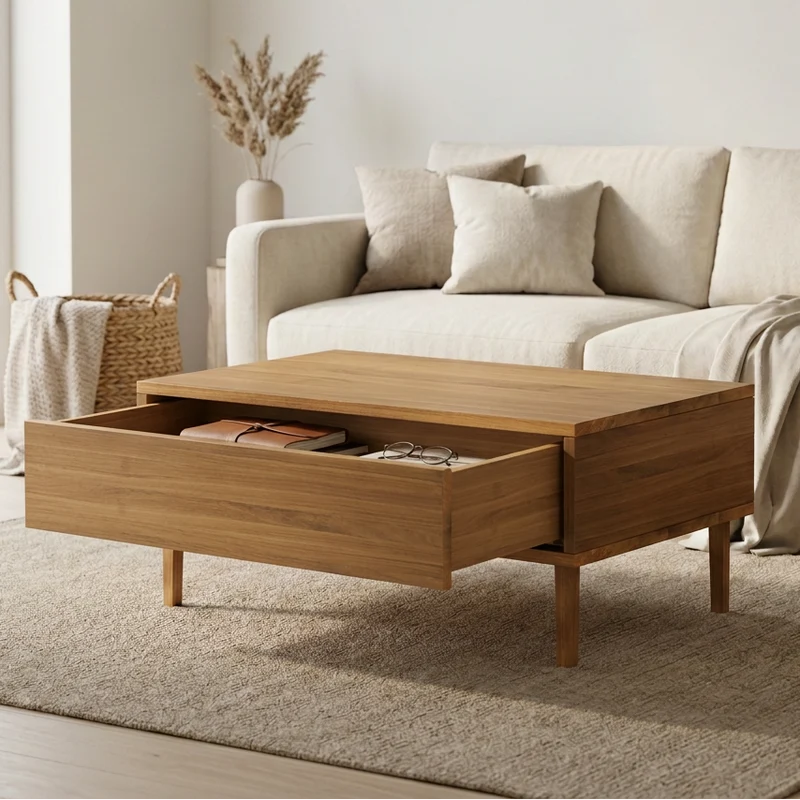Couchtisch Eiche Premium 80cm mit Schublade - Natur geölt