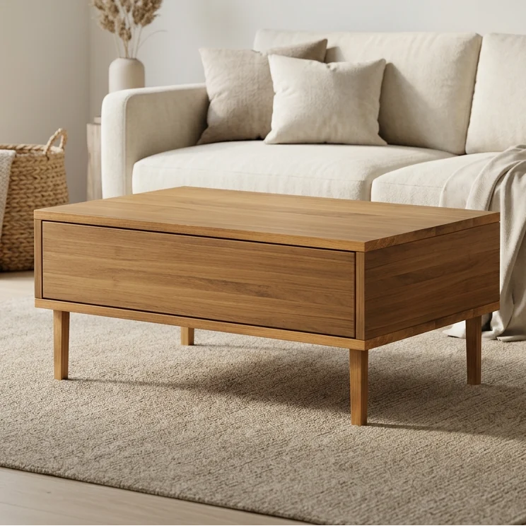 Couchtisch Eiche Premium 80cm mit Schublade - Natur geölt