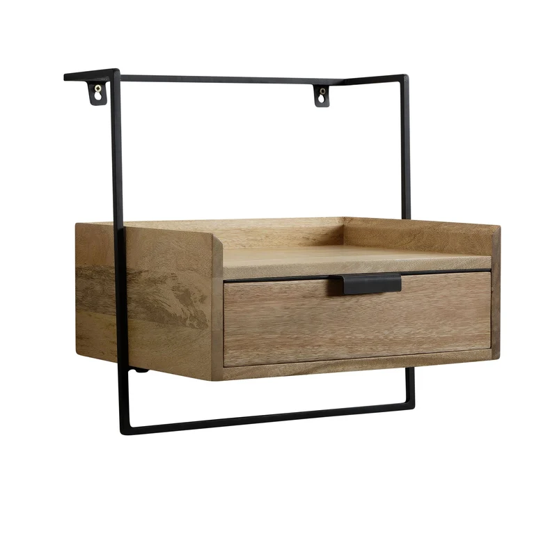Nachtkonsole Wandmontage 44x45x35cm Mango Massivholz Hellbraun