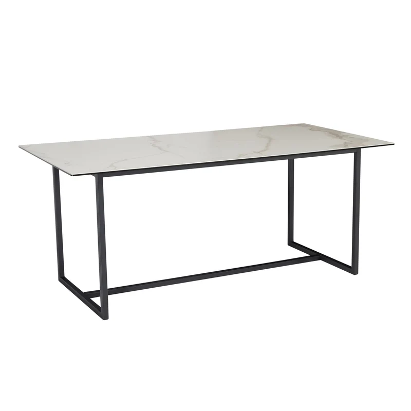 Esszimmertisch 180x90 Keramik Glas Weiß Marmor-Optik Metallbeine