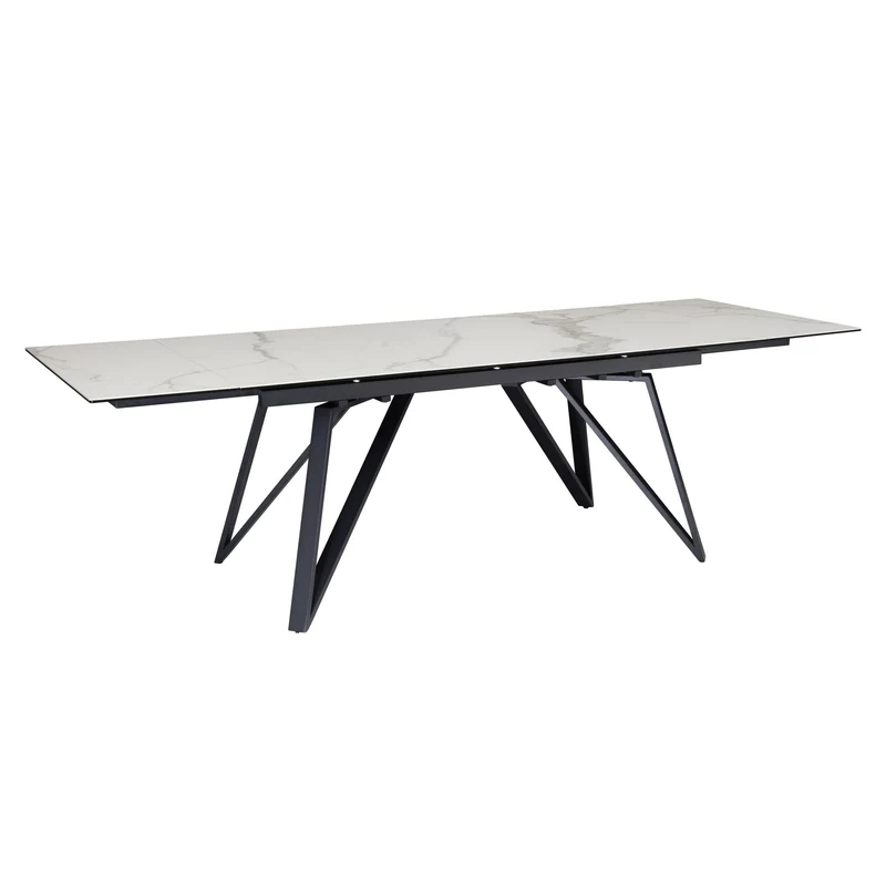 Esstisch 180-260cm ausziehbar Keramik Glas Marmoroptik Weiß Metallbeine