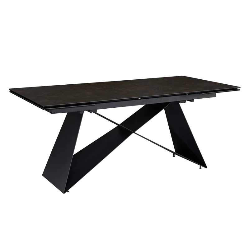 Esstisch 180-260cm Ausziehbar Keramik Glas Schwarz Metallbeine