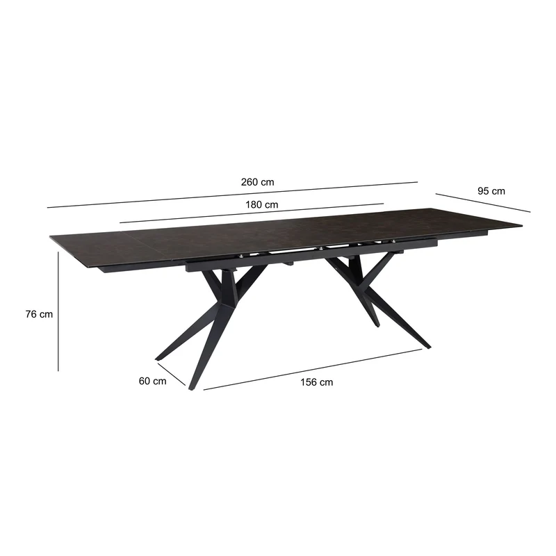 Esstisch 180-260cm Ausziehbar Keramik Glas Schwarz Metallbeine