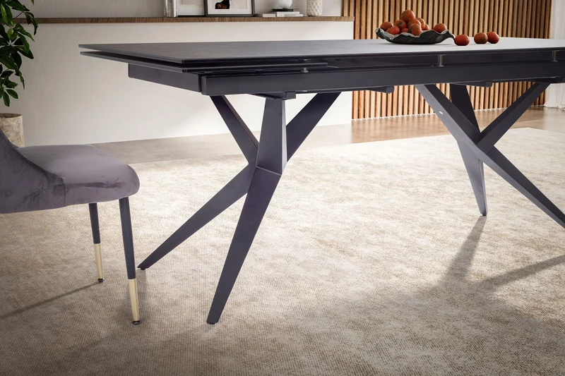 Esstisch 180-260cm Ausziehbar Keramik Glas Schwarz Metallbeine