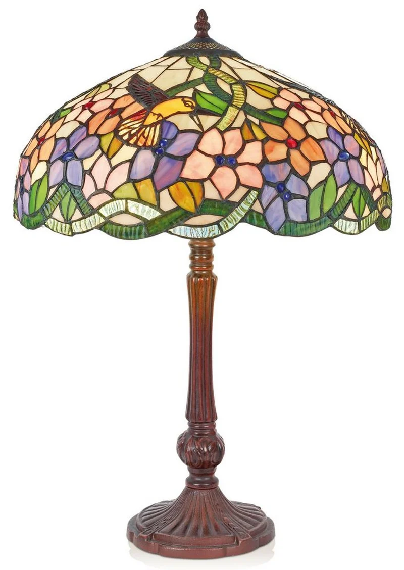 Casa Padrino Tiffany Tischleuchte Mehrfarbig Ø 40 x H. 62 cm - Handgefertigte Hockerleuchte im klassischen Stil