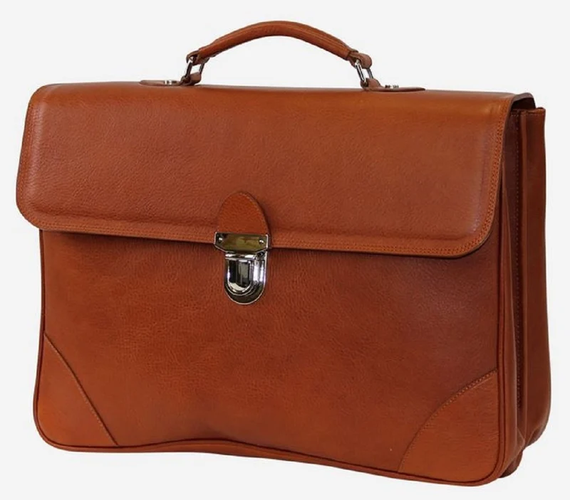 Casa Padrino Luxus Echtleder Aktentasche Braun / Silber 42 x 16 x H. 29 cm - Herren Laptoptasche aus hochwertigem Leder - Luxus Herren Accessoires