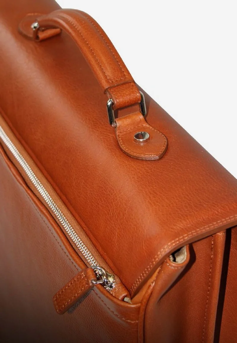 Casa Padrino Luxus Echtleder Aktentasche Braun / Silber 42 x 16 x H. 29 cm - Herren Laptoptasche aus hochwertigem Leder - Luxus Herren Accessoires
