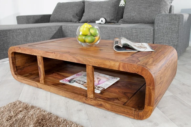 Casa Padrino Designer Massivholz Couchtisch Natur 100 x H. 30 cm - Salon Wohnzimmer Tisch - Unikat