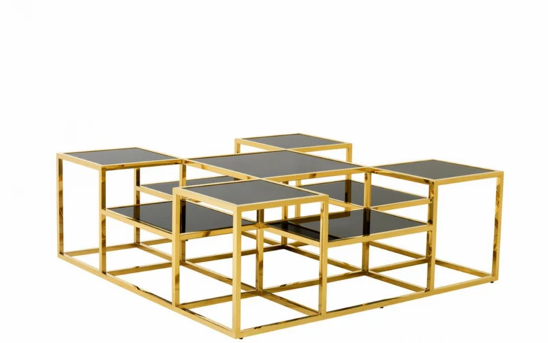 Casa Padrino Luxus Art Deco Designer Couchtisch Gold mit schwarzer Glasplatte - 120 x 120 x H. 42 cm
