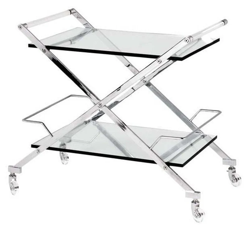 Casa Padrino Luxus Bar Trolley Servierwagen Edelstahl / Glas 77x48 x H. 76 cm - Luxus Hotel & Restaurant Einrichtung Möbel