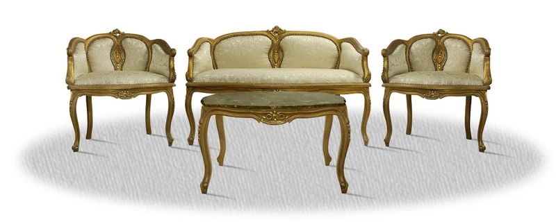 Casa Padrino Barock Salon Set mit Sitzbank 2 Stühlen und Tisch - Barock Hotel Möbel