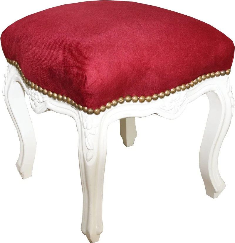 Casa Padrino Barock Sitzhocker Rot / Gold Höhe 40 cm, Breite 35 cm - Barock Möbel