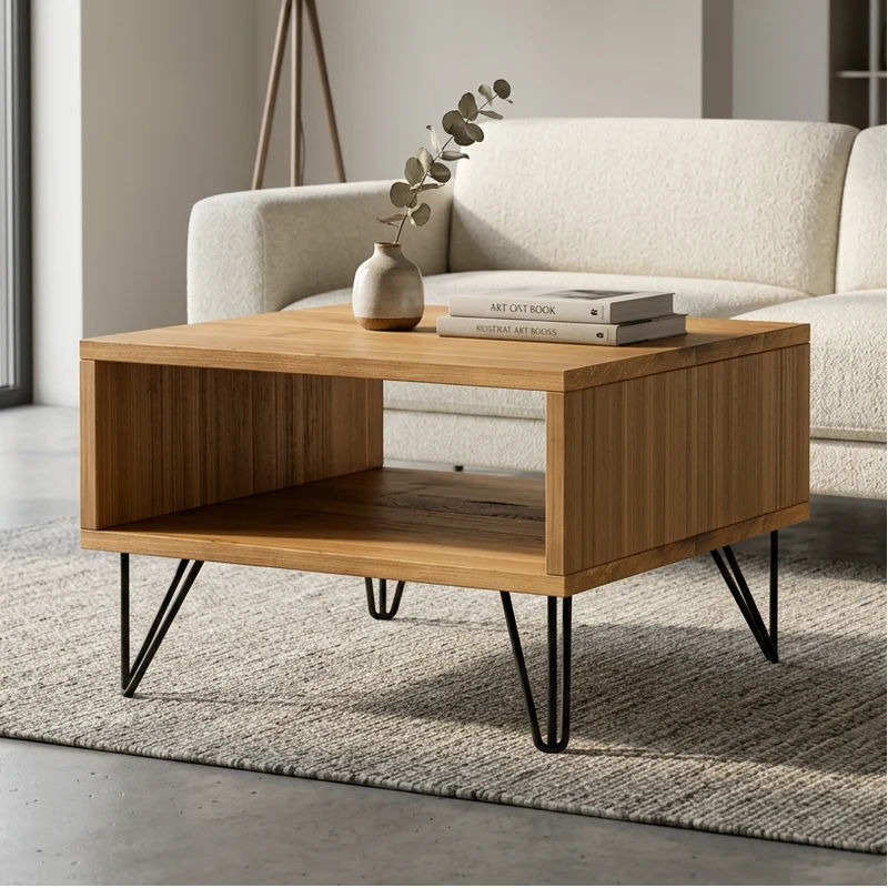 Couchtisch Eiche Premium 50cm schwarze Stahlfüße - Natur geölt