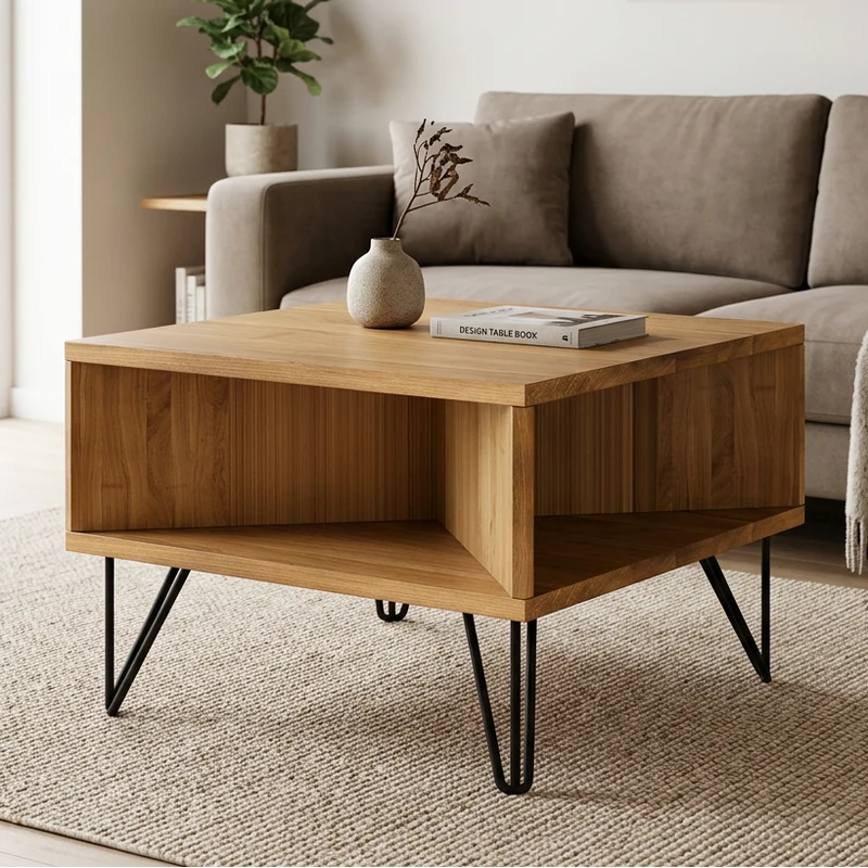 Couchtisch Eiche Premium 50cm schwarze Stahlfüße - Natur geölt