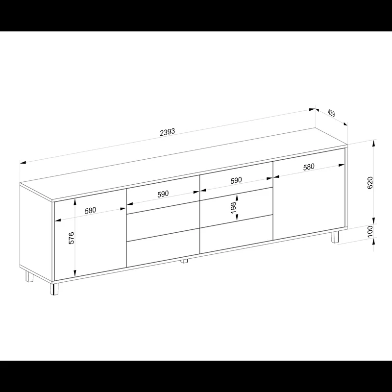 Sideboard "schmale Fuge" Eiche Rustikal - Braun geölt 240cm
