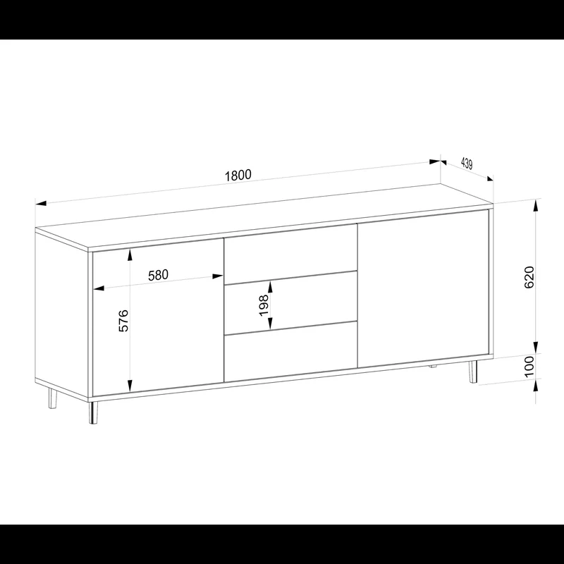 Sideboard "schmale Fuge" Eiche Rustikal - Braun geölt 180cm