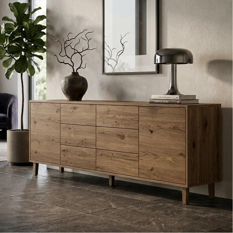 Sideboard "schmale Fuge" Eiche Rustikal - Braun geölt 240cm