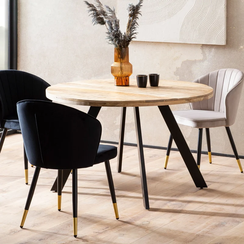 Esstisch Mango Massivholz 120x120cm Rund Metallbeine Modern