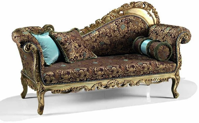 Casa Padrino Luxus Barock Chaiselongue Braun / Türkis / Gold 196 cm - Made in Italy