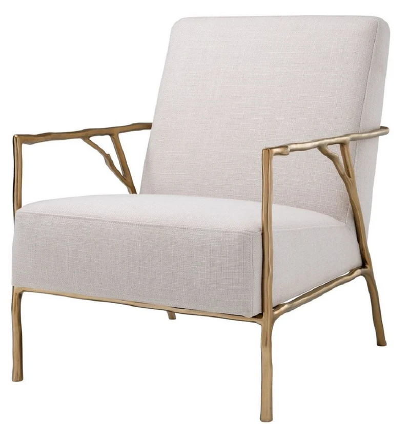 Casa Padrino Luxus Sessel Naturfarben / Gold 63 x 81 x H. 82 cm - Wohnzimmer Sessel - Luxus Möbel