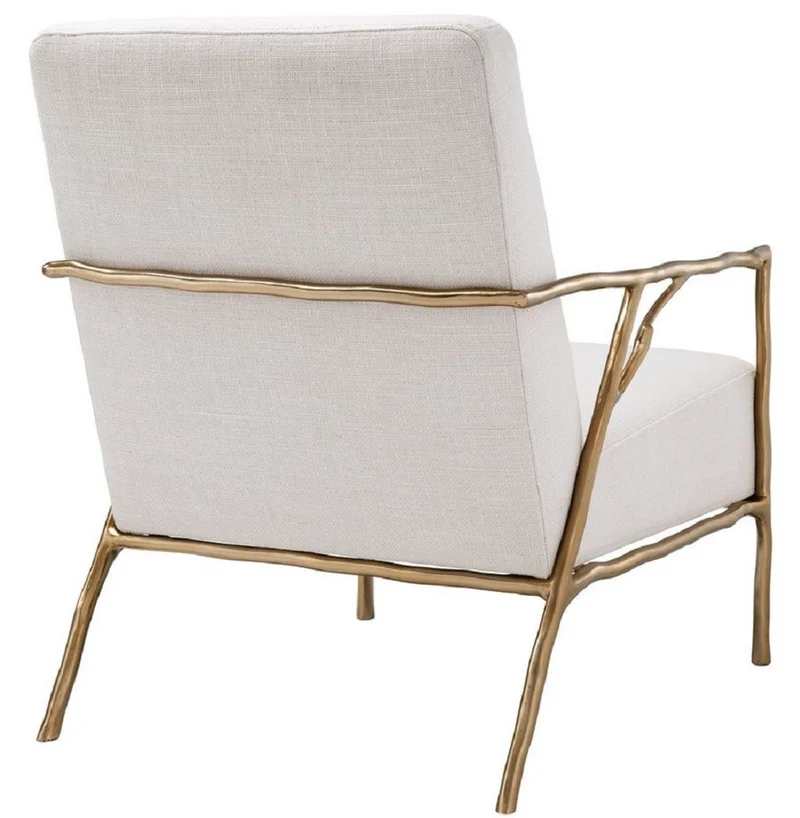 Casa Padrino Luxus Sessel Naturfarben / Gold 63 x 81 x H. 82 cm - Wohnzimmer Sessel - Luxus Möbel