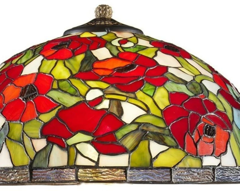 Casa Padrino Tiffany Tischleuchte Rosenmuster Bronzefarben / Mehrfarbig Ø 40 x H. 61 cm - Hockerleuchte aus 528 Glasteilen