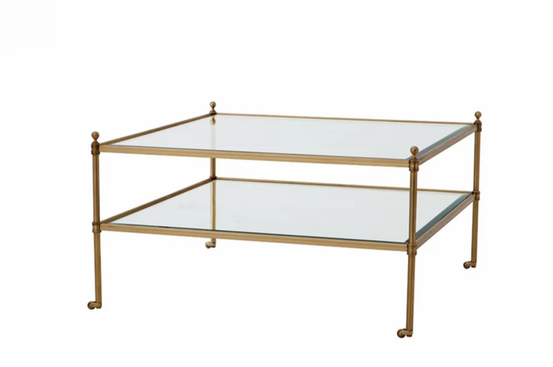 Casa Padrino Luxus Art Deco Designer Couchtisch Messing, Quadratischer Wohnzimmertisch, 78 x 78 x H. 44 cm