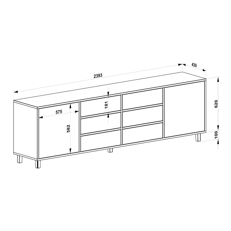 Sideboard Eiche Premium 240cm - Invisible geölt